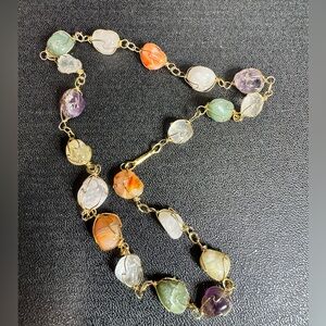 Vintage Multi-Color Natural Gemstone Gold Necklace